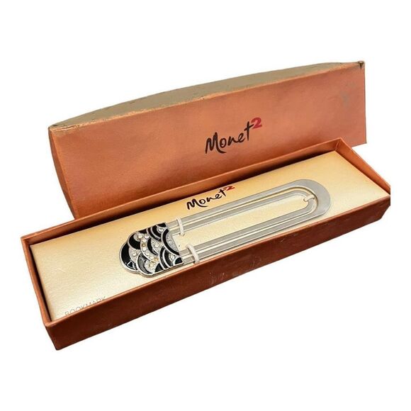 Monet Other - Vintage Monet Jewelry Jeweled Fleur De Lis Bookmark In Box Missing 2 Rhinestone